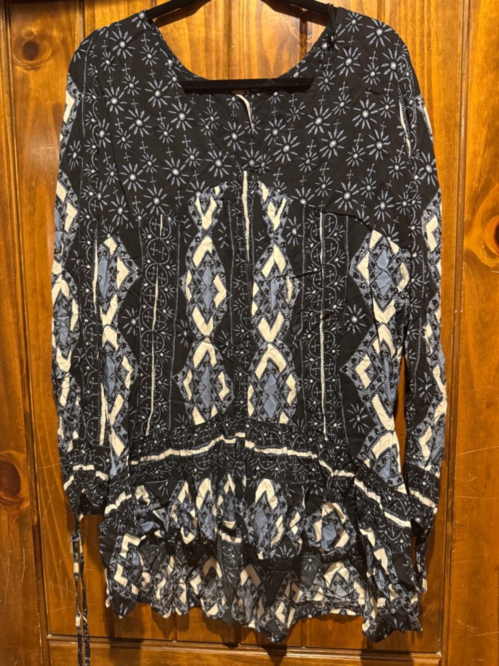 Free people  Black, blue and white Boho Geometric Blouse